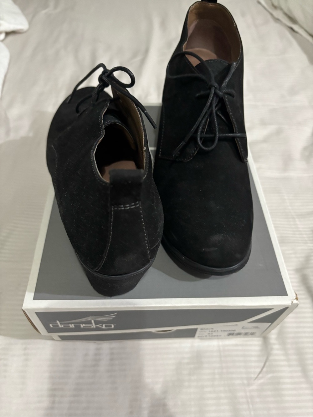 Dansko Black Suede Lace-Up Ankle Booties with Pull Tab